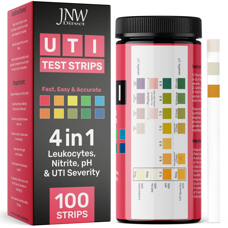JNW Direct 4-in-1 Urine Test Strips - 100 UTI Test Strips, Accurate At Home UTI Test for Women & Men, Results in 60 Seconds, Urinalysis Test Strips Full Panel, Quick & Easy Home UTI Test Strips - BeesActive Australia