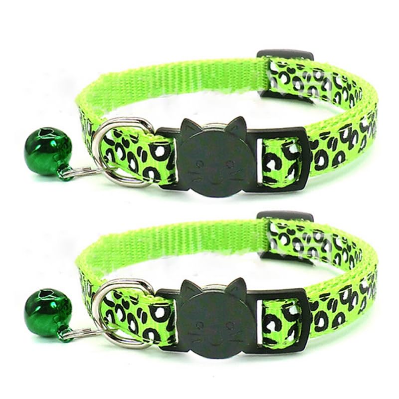 Reflective 2 Pack Breakaway Cat Collars with Bell Leopard Pattern Cute Kitty Adjustable 7.5-12.5 Inch Safe Kitten Collars Charms (Green) Green - BeesActive Australia