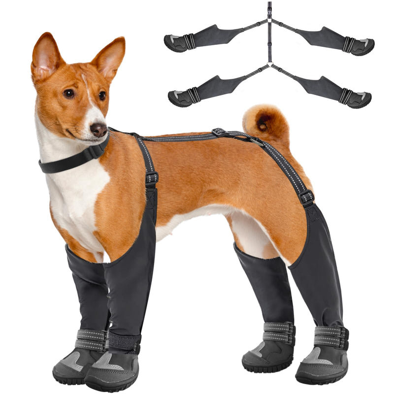 Idepet Dog Suspender Boots, Canada Pooch Tall Dog Boots Anti-Slip & Fall Waterproof Dog Shoes Leggings, Adjustable Suspender Boots for Dogs Winter Snow Rain Hiking Paws Protector(Black, 4) Black - BeesActive Australia