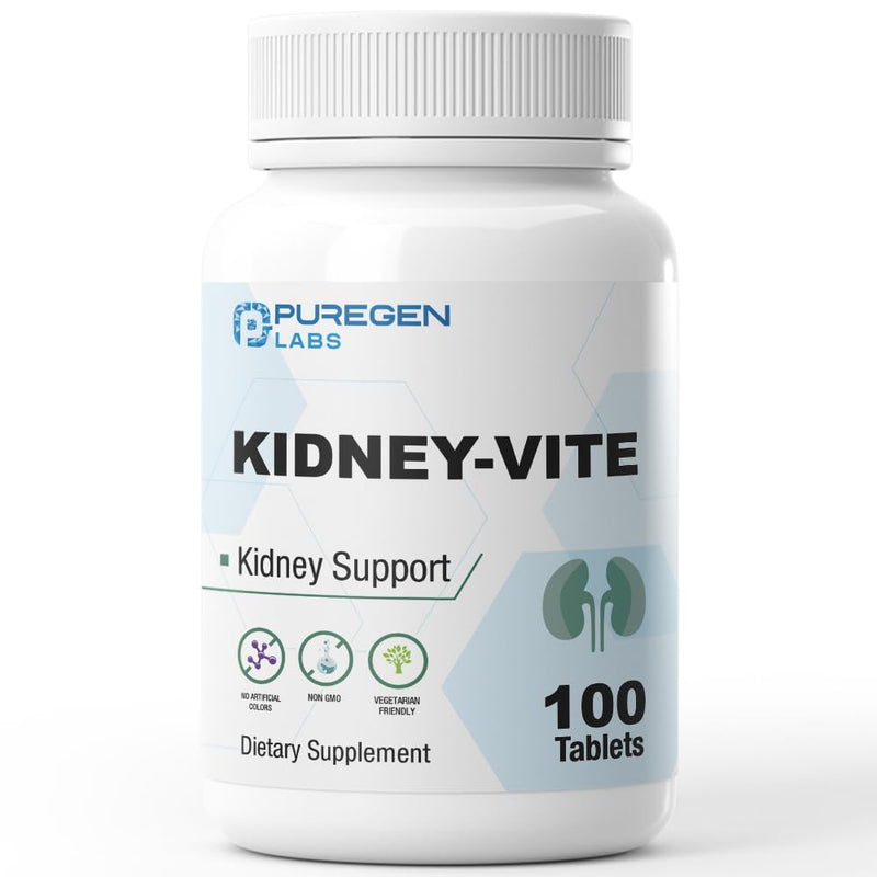 Puregen Labs Kidney-Vite | Premier Kidney, Renal Support | Non-GMO, Gluten-Free, No Artificial Color Additives - 100 Vegetarian Tablets 1