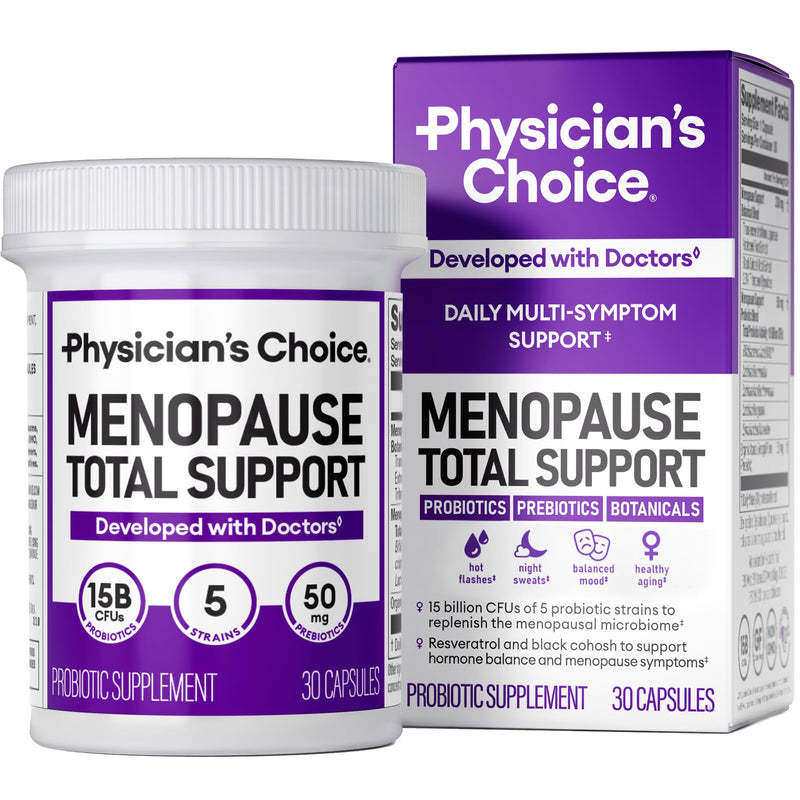 Physician's CHOICE Menopause Probiotic Supplement for Women - Supports Hormone Balance, Hot Flashes, Night Sweats, Weight Management, Bloating & Gut Health - with Black Cohosh, Resveratrol+ - 30ct 30 Count (Pack of 1)