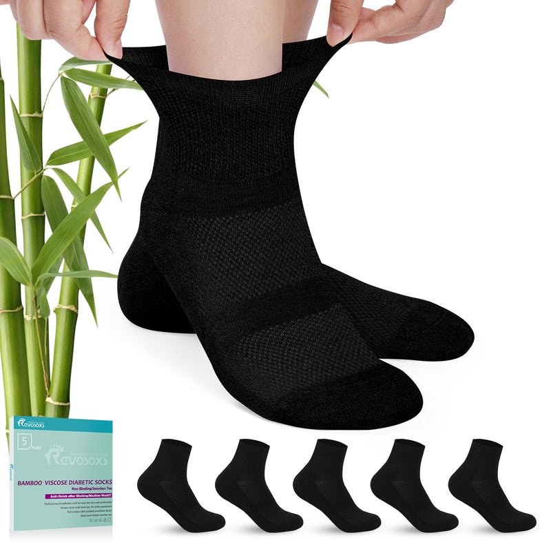 Diabetic Socks for Men Women,5 Pairs Bamboo Non-Binding Diabetic Ankle Socks for Women(Black-Medium) Black Medium