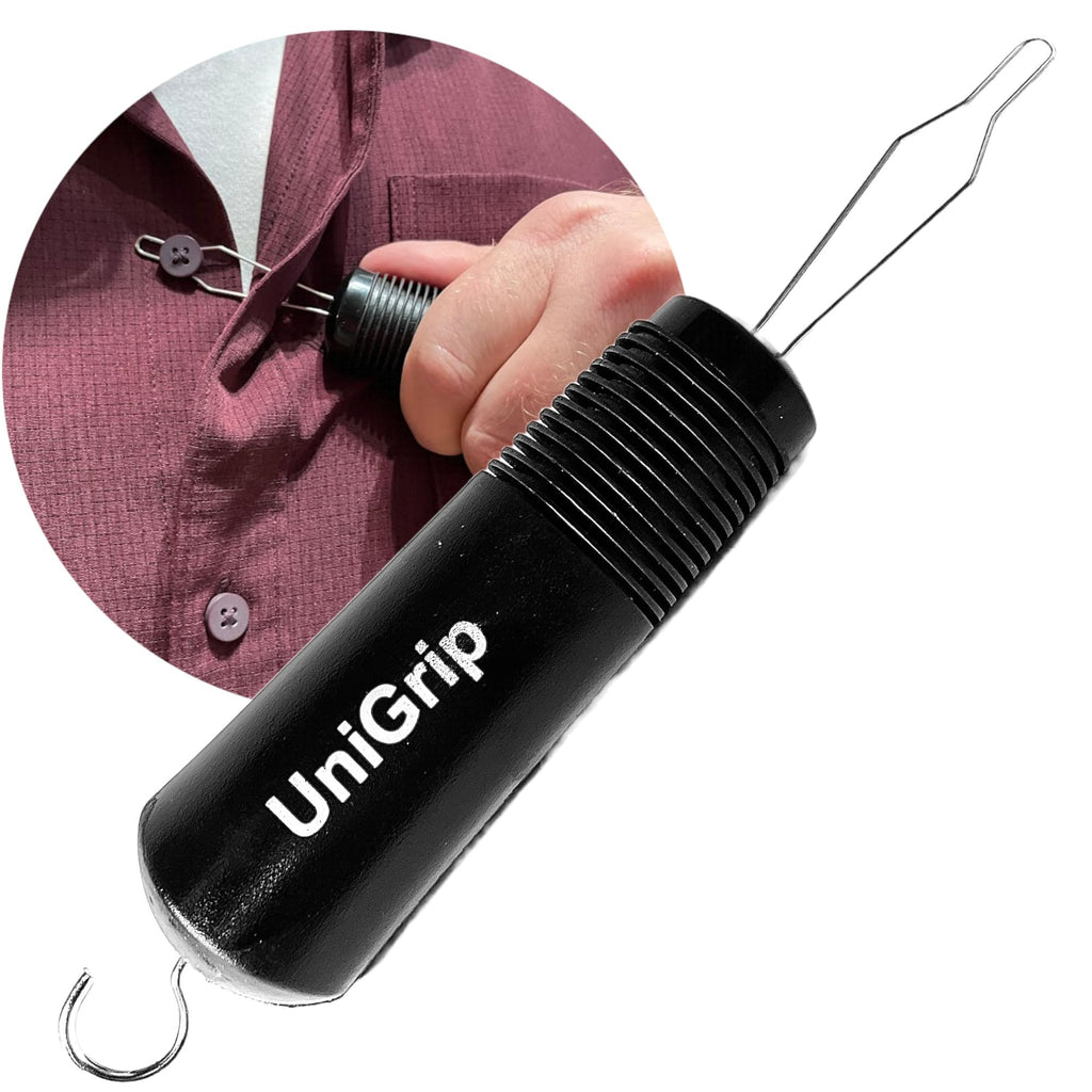 UniGrip 2 in 1 Button Hook and Zipper Pull. One Hand Button aid Dressing Assist Device. Adaptive aid Helps with Dressing oneself After arm Injury, Arthritis, Stroke, Parkinson's or Other Disability.