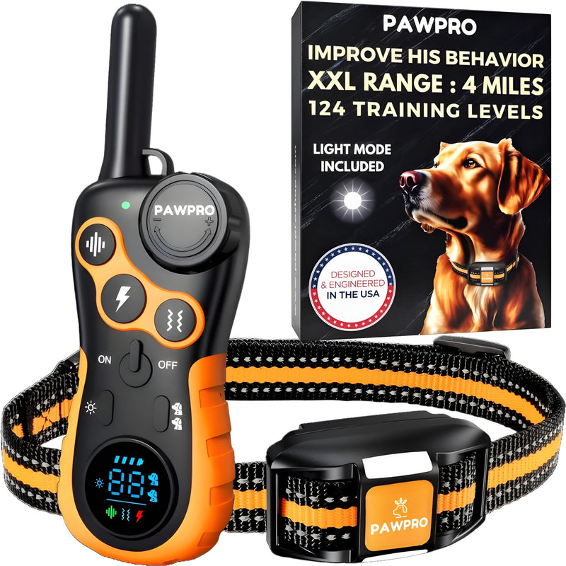 Dog Shock Collar with Remote, Unmatched 4-Mile Range, Night-Light Mode, Training Guide Included, 124 Training Levels & 4 Modes, Beep Vibration Shock, Waterproof Rechargeable, Fits All Dogs, US Tech - BeesActive Australia