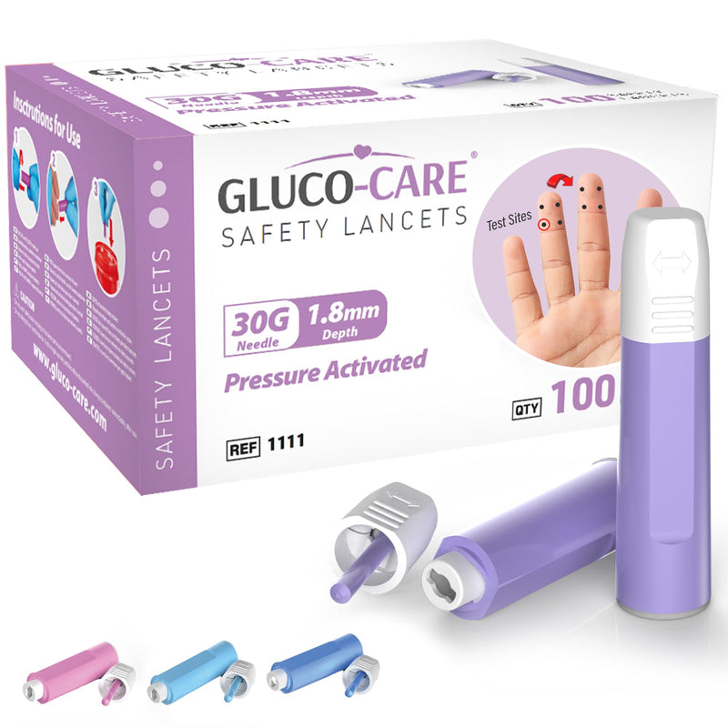Safety Lancets, Contact Activated, 30G x 1.8 mm, Pre loaded, Sterile, Box of 100, Convenient Fingerprick Device 30G x 1.8mm