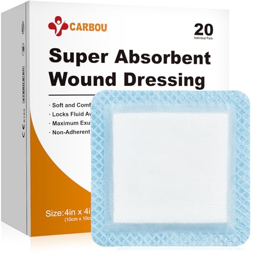 Carbou 4" x 4" Super Absorbent Wound Dressing, 20 Pack, Non-Adhesive Pads 4"x 4"(Pack of 20)