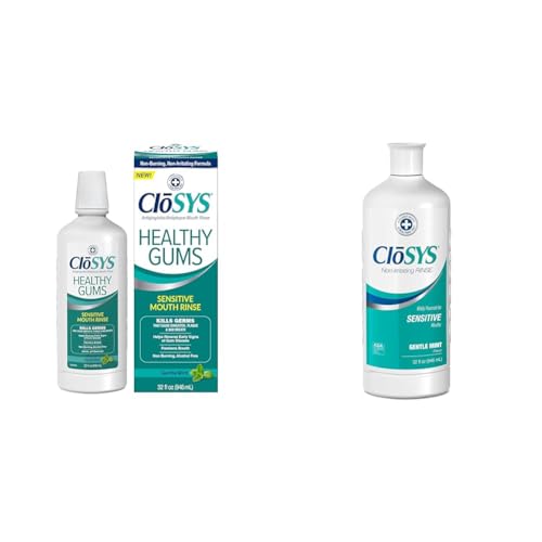 CloSYS Healthy Gums Oral Rinse Mouthwash - 32 Fl Oz & Sensitive Mouthwash, 32 Ounce, Gentle Mint, Alcohol Free, Dye Free, pH Balanced 32 Fl Oz (Pack of 2)