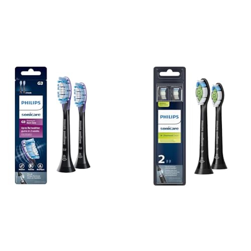 Philips Sonicare Genuine G3 Premium Gum Care Replacement Toothbrush Heads, 2 Brush Heads, Black, HX9052/95 & Genuine W DiamondClean Toothbrush Heads, 2 Brush Heads, Black, HX6062/95