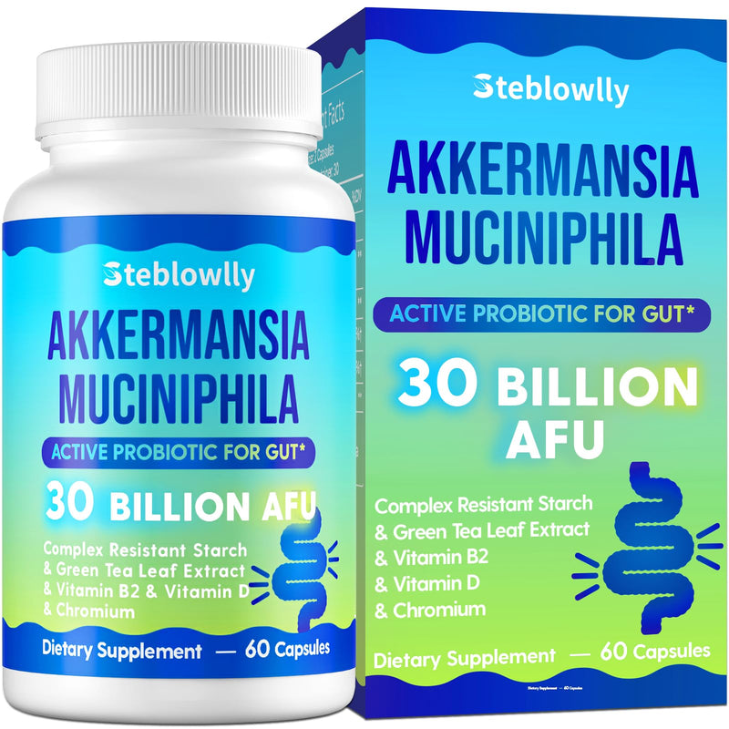 Akkermansia, Akkermansia Muciniphila for Gut Health, Metabolic*, 60 Caps | Akkermansia Probiotics for Women & Men, with Chromium, Green Tea Leaf, B2 - for Digestive Health & Immune