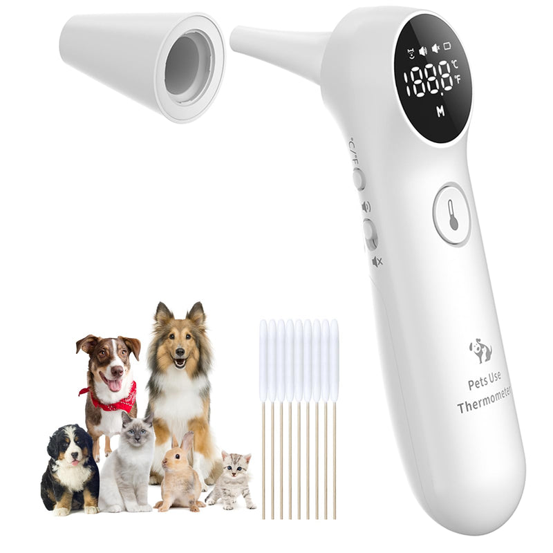 Pet Ear Thermometer for Dogs, Cats, and Livestock, Long Probe Designed, ℃/ ℉ Convert and Sound Switch Dedicated Button, 1 Second Measurement, 20 pcs Pet Swabs Included - BeesActive Australia