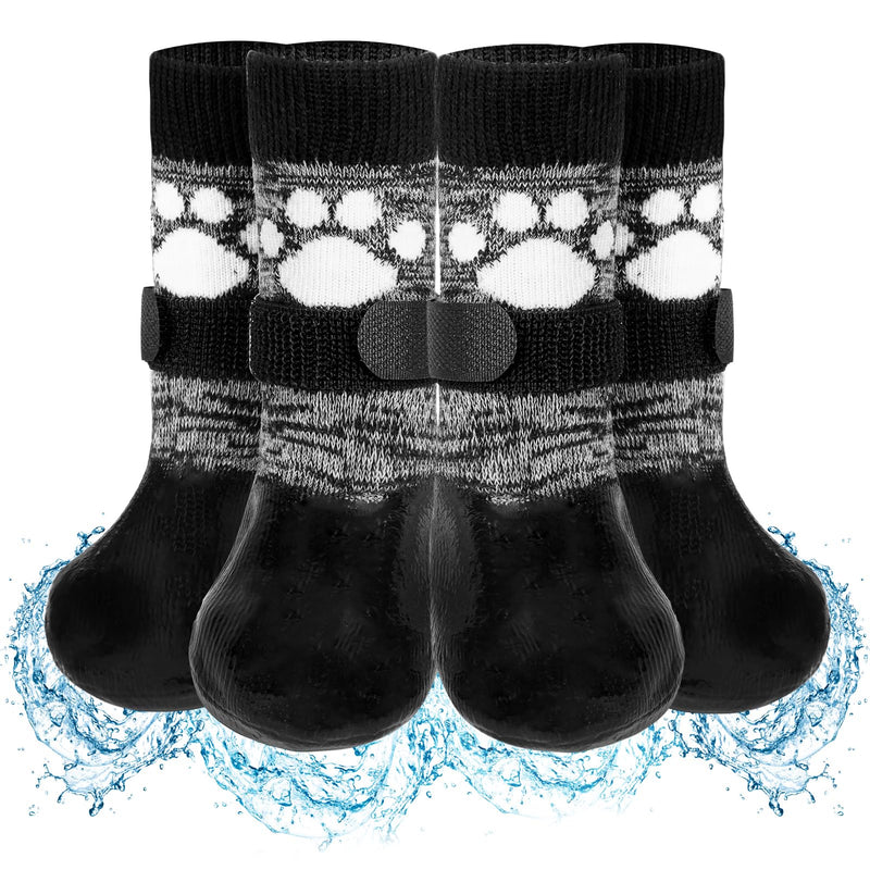 SCENEREAL Anti Slip Dog Boots & Shoes for Hot/Cold Pavement to Prevent Licking, Waterproof Dog Socks Paw Protectors for Small Medium Large Dogs, Traction Control on Hardwood Floor for Senior Dog, S S(Pack of 6) Black Footprints - BeesActive Australia