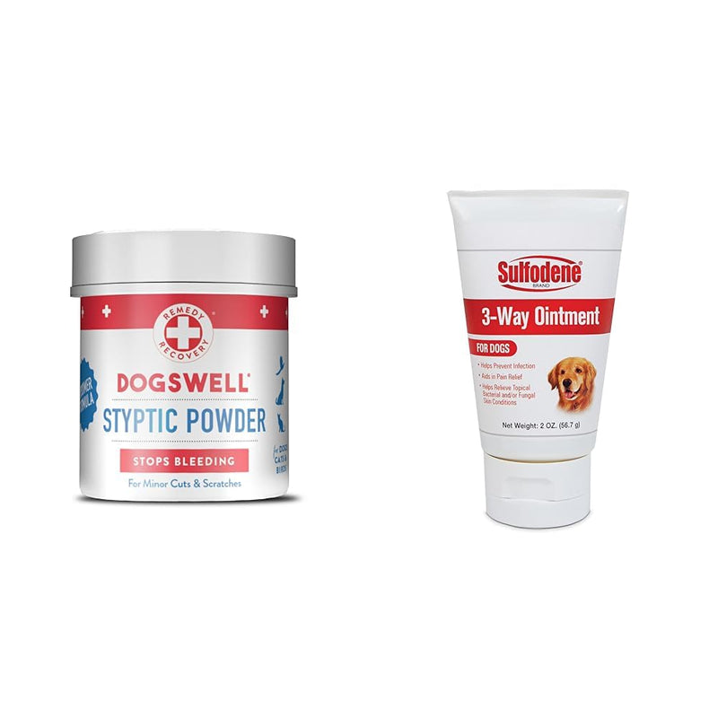 DOGSWELL Remedy+Recovery Styptic Blood Stopper Powder for Dogs & Cats 1.5 oz. Container & Farnam Sulfodene Dog Wound Care Ointment, Relieves Pain & Prevents Infection for Dog Cuts Stopper Powder+ Spray - BeesActive Australia