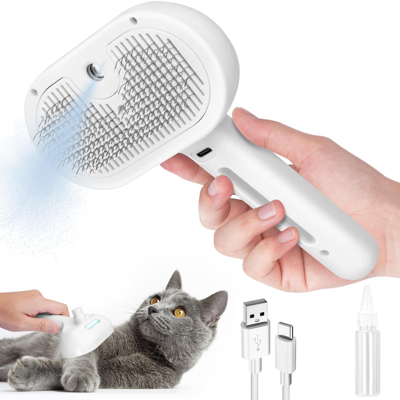 Cat Steam Brush for Shedding,Spray Cat Brush with USB Rechargeable Self Cleaning Cat Brush with Steam Suitable for Long and Short Hair Dogs and Cats to Remove Tangled and Loose Hair Flying Hair White - BeesActive Australia