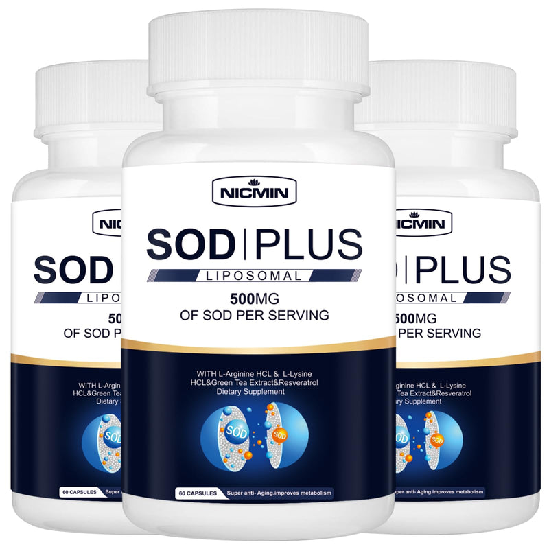 Superoxide Dismutase Supplement 500mg - SOD Plus with Liposomal Glutathione, AKG, Green Tea Extract, L-Arginine, Lysine, Resveratrol and Vitamin E for Immune Support, Antioxidant 180 Capsules