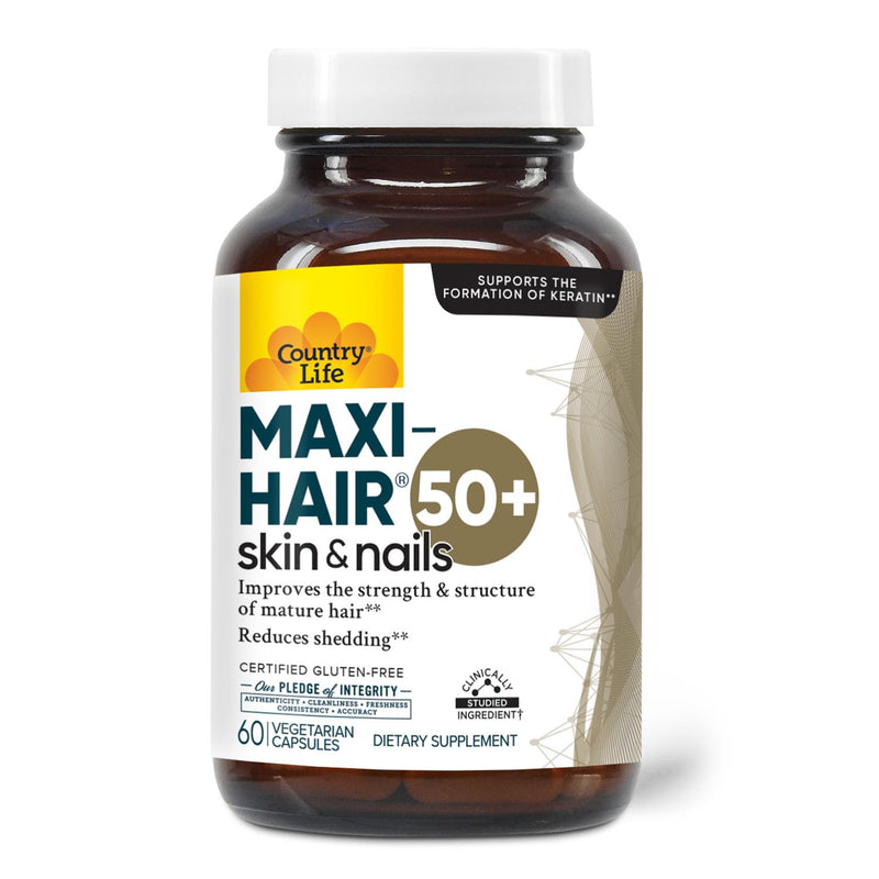 Country Life Maxi-Hair 50+ Hair, Skin & Nails, 60 Vegetarian Capsules | Supports keratin formation and mature hair strength with biotin, Cynatine HNS, zinc and L-cysteine; gluten-free
