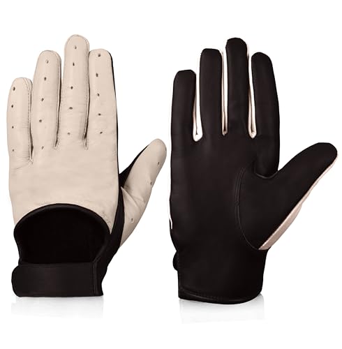 URBAN BUCK Men Winter Real Leather Bike Riding Stripe Perforation Touchscreen Lined Glove Harrison Beige Leather Gloves Medium
