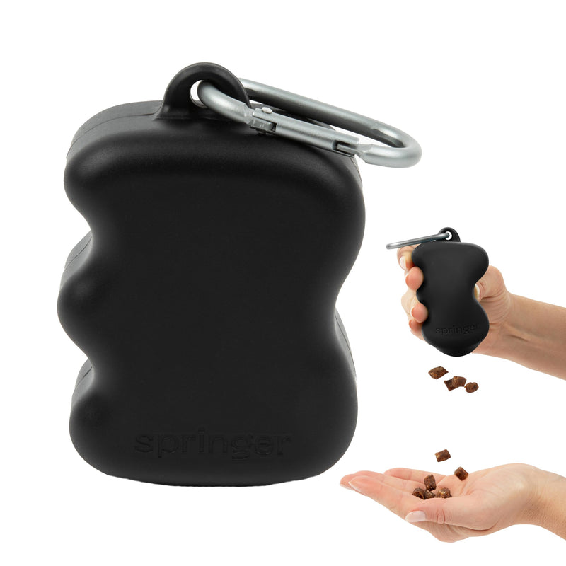 Springer Dog Treat Pouch for Effort-Free Squeeze Dispensing - Easy-fill, Food-Grade Silicone Treat Pouches for Pet Training - Includes Carabiner-Black Black - BeesActive Australia