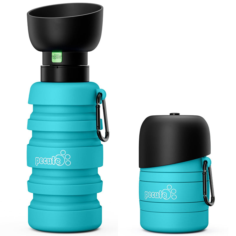 Pecute Dog Water Bottle Portable, 29oz Dog Foldable Water Bottle with Folding Bowl, Carabiner Clip, 5 Levels Capacity, 100% Food Grade Silicone, Dog Water Bottle for Outdoor Walking, Hiking, Travel Light Blue - BeesActive Australia
