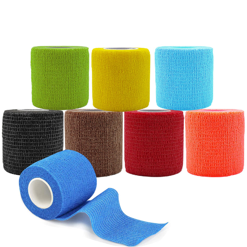 ANAMPION 8 Pack Self Adhesive Bandage Wrap Vet Wrap 2 Inch x 5 Yards Non-Woven Breathable Elastic Self-Adherent Tape for Stretch Athletic, Sports, Wrist, Ankle (Mix) 2IN Mix-8 - BeesActive Australia