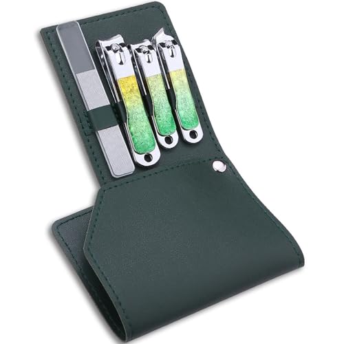 4 Pcs Stainless Steel Nail Clippers Manicure Set, Portable Beauty Tool Professional Grooming Kits, Travel Nail Kit for Men and Women Green