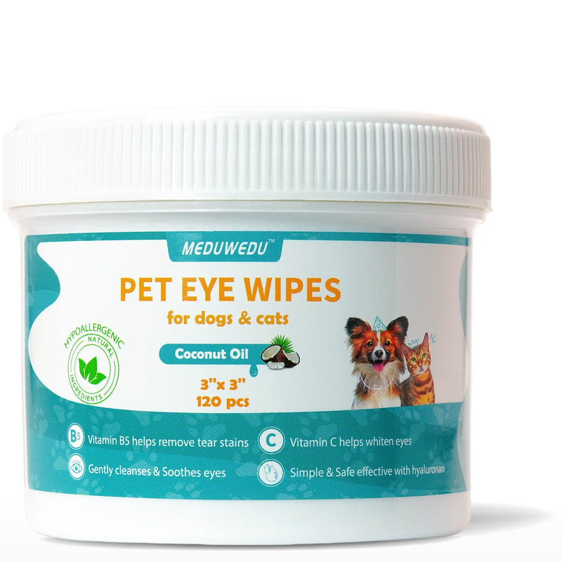Eyes Wipes for Dogs & Cats 120 Counts, Grooming Kit Care for Dogs and Cats, Prevent Tear Stains, Eye Debris, Discharge, Mucus Secretions,Coconut Scent Coconut 3" Wide 120pcs - BeesActive Australia