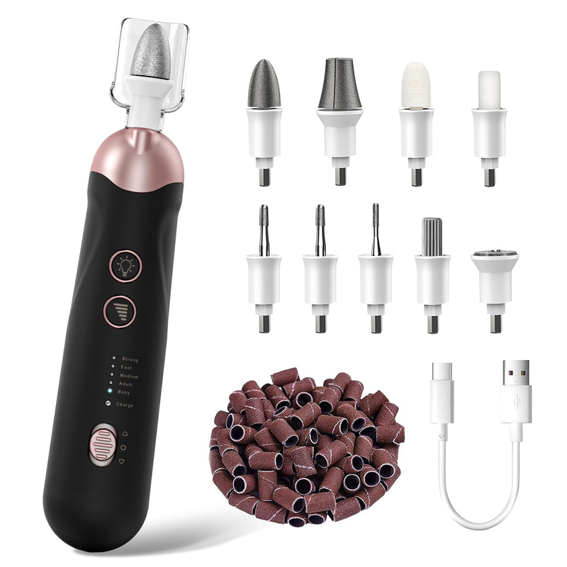 Professional Manicure Pedicure Kit, Cordless Electric Nail File Set, Rechargeable Pedicure Tools for feet, 5 Speeds Hand Foot Care Nail Drill for Thick Nail Toenail Cuticle Women Men Baby Pets Black