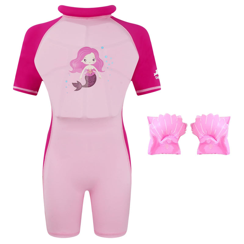 Gogokids Floatation Swimsuit One Piece Swimwear Float Suit Swim West, Toddler Bathing Suit Rash Guard with Arm Floaties Big Eyes Mermaid 8 - BeesActive Australia