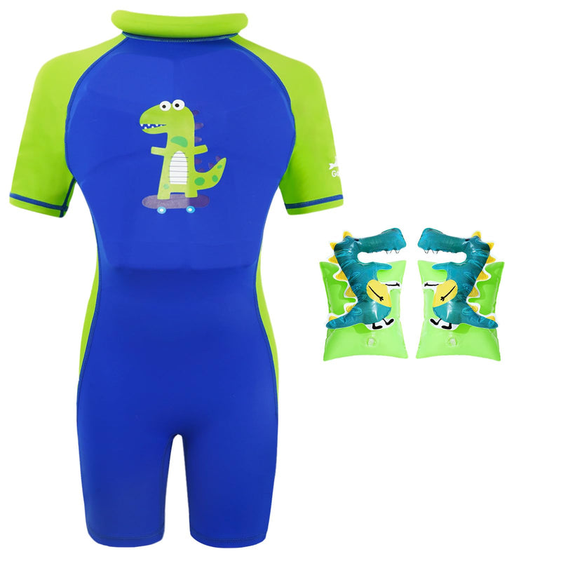 Gogokids Floatation Swimsuit One Piece Swimwear Float Suit Swim West, Toddler Bathing Suit Rash Guard with Arm Floaties Skateboarding Dinosaur 6