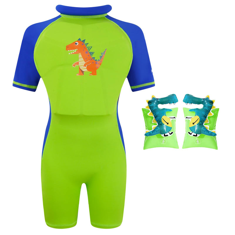 Gogokids Floatation Swimsuit One Piece Swimwear Float Suit Swim West, Toddler Bathing Suit Rash Guard with Arm Floaties Stegosaurus 2 - BeesActive Australia