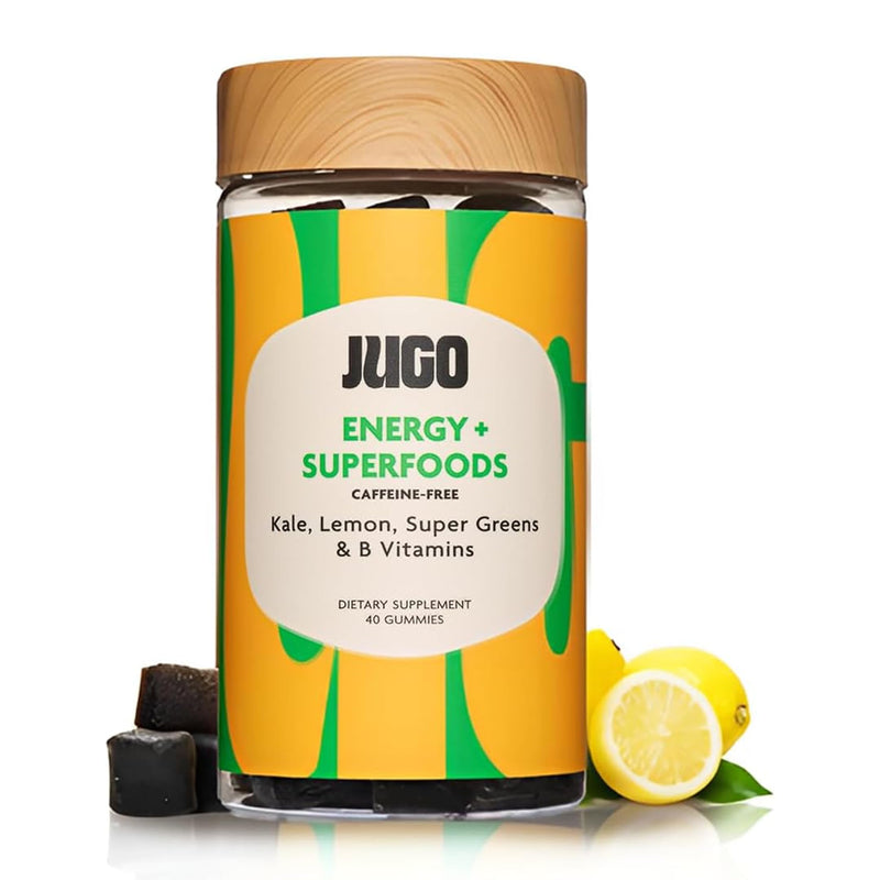 JUGO Energy + SUPERFOODS Vitamin B12 Gummies with Kale & Super Greens, Caffeine-Free Pre-Workout Energy Gummies, Vegetarian-Friendly, Gelatin-Free and Gluten-Free, Non-GMO, Made in USA, 40 Count