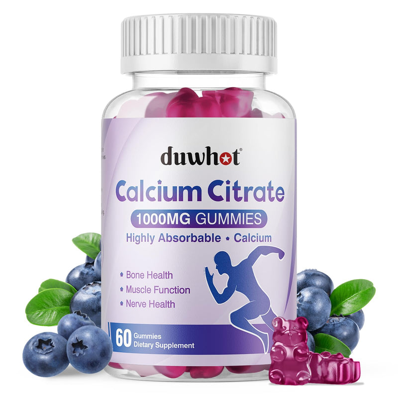 Calcium Citrate Gummies, Chewable Calcium Citrate 1000mg for Bone, Muscle & Immune Support, Ultimate Absorption Calcium Supplements for Women & Men, Blueberry, 60 Chews - BeesActive Australia