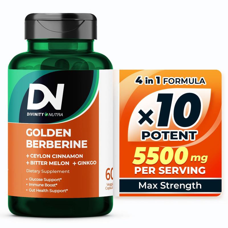 4-in-1 Berberine Supplement 1500mg,Glucose Support,Ceylon Cinnamon Bitter Melon Ginkgo, Boosts Immunity, Gut & Heart Health, 60 Capsules, High Potency 10X Strength for Metabolism Support with 5500mg - BeesActive Australia