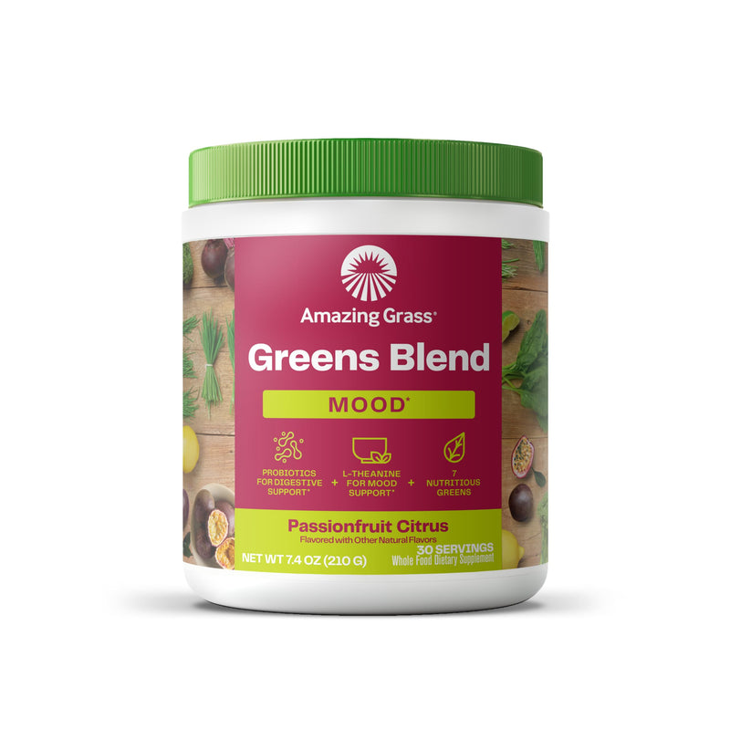 Amazing Grass Greens Blend Mood: Super Greens Powder Smoothie Mix for Mood, Relaxation & Stress Support with Organic Spirulina, Chlorella, Beet Root Powder, Digestive Enzymes & Probiotics, 30 Servings - BeesActive Australia