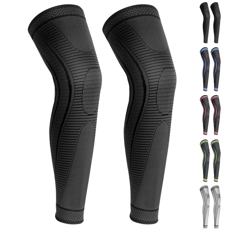 2 Pack Full Leg Compression Sleeves, Long Knee Brace Support for ACL,PCL, Meniscus Tear, Arthritis, Tendinitis,Men And Women (Black, X-Large) Black