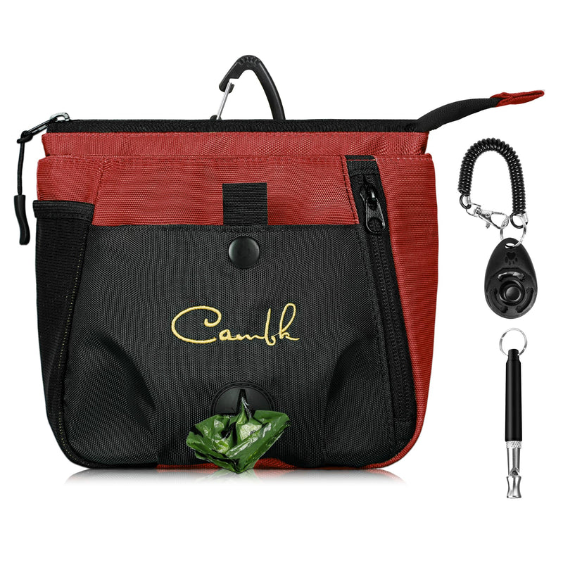 Dog Treat Pouch Training Kit with Clicker for Dog Trainer, Puppy Treat Bag with Poop Bag Dispenser and Clip for Leash, Waist Belt Pouches, Dog Clickers and Silent Whistle for Pet Training (Ruby Red) Ruby Red - BeesActive Australia