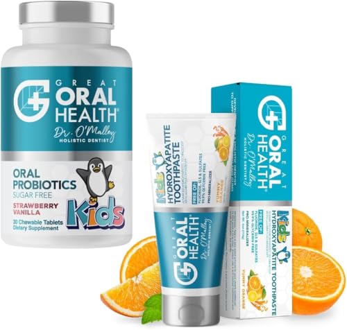 Dentist Formulated Non Toxic Nano Hydroxyapatite Toothpaste for Kids Fluoride Free, Safe Children & Toddler Toothpaste for Cavity Protection + Strawberry Childrens Oral Probiotics with BLIS K12 M18