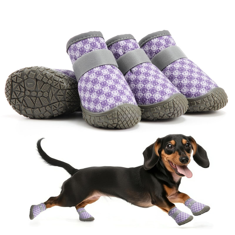 Small Dog Shoes, Breathable Puppy Boots & Paw Protectors for Winter Snow, Summer Hot Pavement, Dog Booties with Anti-Slip Rubber Soles for Hardwood Floors Purple & White Size 1 Size 1 (width 1.10 inch) - BeesActive Australia