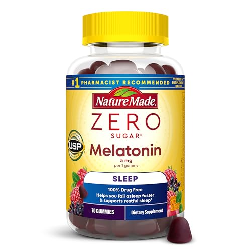 Nature Made Zero Sugar Melatonin 5mg, 70 Sugar Free Melatonin Gummies 70 Count (Pack of 1)