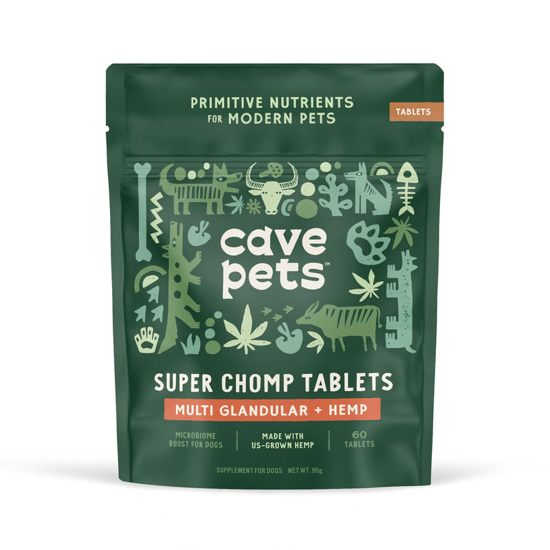 Super Chomp Tablets, Dog Probiotic Supplement for Digestive Health and Natural Relaxation, Multi-Glandular & Hemp, 60 Tablets Multi Glandular + Hemp - PawsPlanet Australia