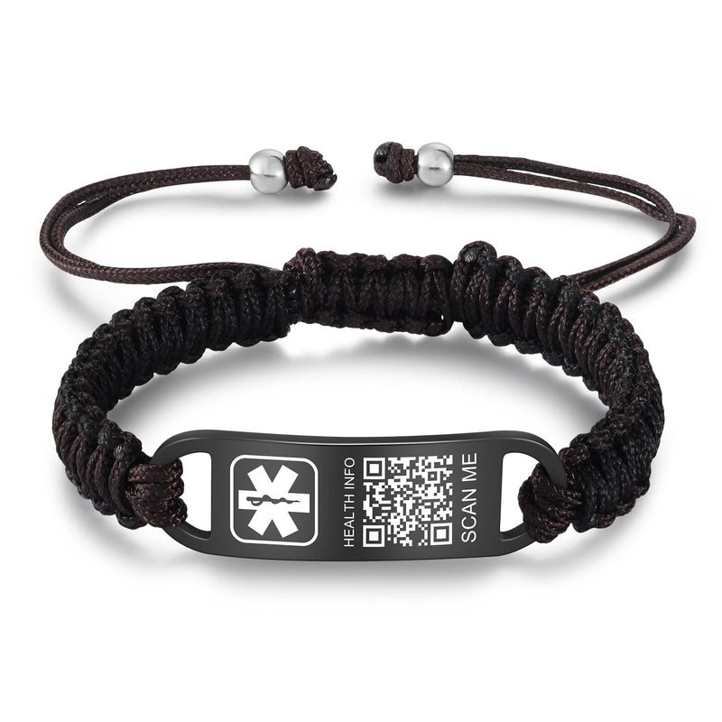 Medical Bracelets for Sport Men Women with QR Code Medical Alert ID Bracelets - Nylon Waterproof Wristband Fits Wrists Up to 7 inches - More Space Custom Emergency Med ID Alert Info New-Black - BeesActive Australia