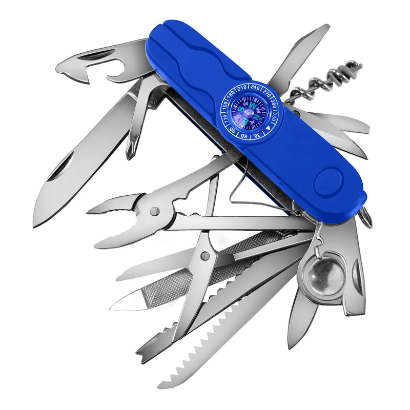 Swiss Eagle 30-in-1 Classic Pocket House Hold & Campaign Tool, Premium Multi Tool Pocket Tool with Compass, Scissor, Screwdriver, Plier, Magnifying Glass, Tweezer for Christmas Gifts - Blue