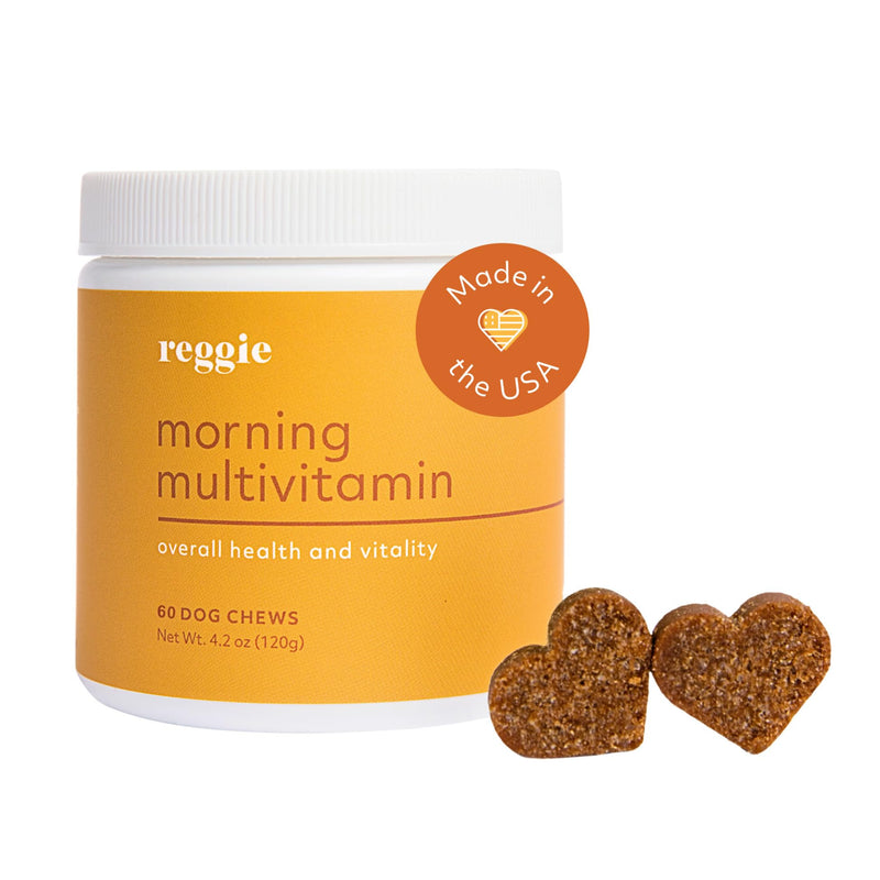 Reggie Morning Multivitamins for Dogs | Advanced Daily Immunity Booster for Heart, Joint, Skin, and Gut Health | Made in The USA, Vet-Approved, & Ideal for All Ages, Breeds, and Sizes - 60 Soft Chews - PawsPlanet Australia