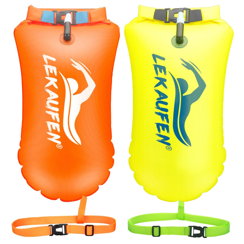 Swim Buoy for Open Water 2 Pack, 20L Swim Safety Float Waterproof Dry Bag for Swimmers Triathletes Kayakers Snorkelers, Swimming Pull Buoy for Safer Swim Training (Yellow & Orange) Yellow - BeesActive Australia
