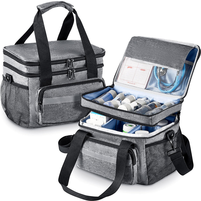 1 Pack Double Layers Medicine Storage Bag Pill Bottle Organizer 11.4 x 7.9 x 9.5 in Empty First Aid Kits Bag with Shoulder Strap for Home Emergency Medication Fish Oil Vitamins 1 - BeesActive Australia