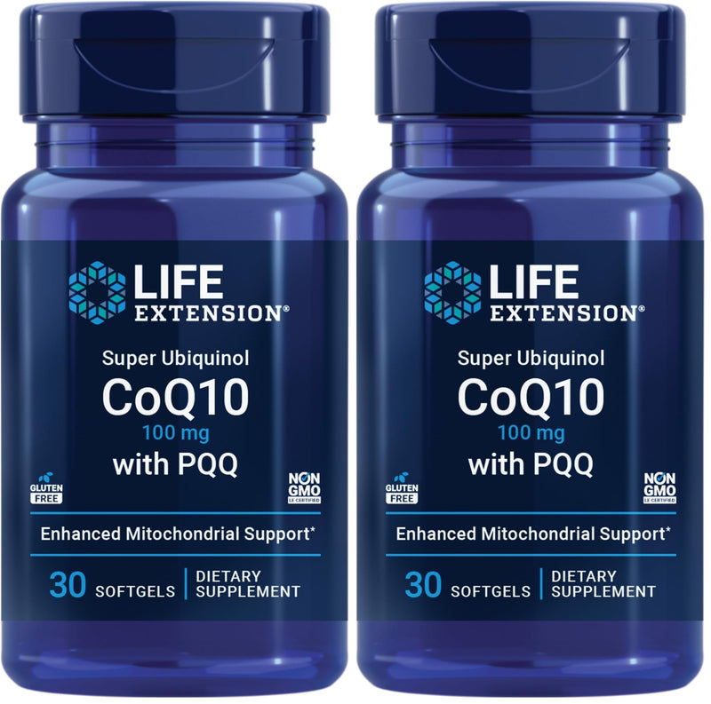 Life Extension Super Ubiquinol CoQ10 with PQQ, coenzyme Q10, pyrroloquinoline Quinone, Heart Health Supplement, Maximum Absorption, 100 mg, Non-GMO, Gluten-Free, softgels, 30 Count (Pack of 2) 30 Count (Pack of 2)