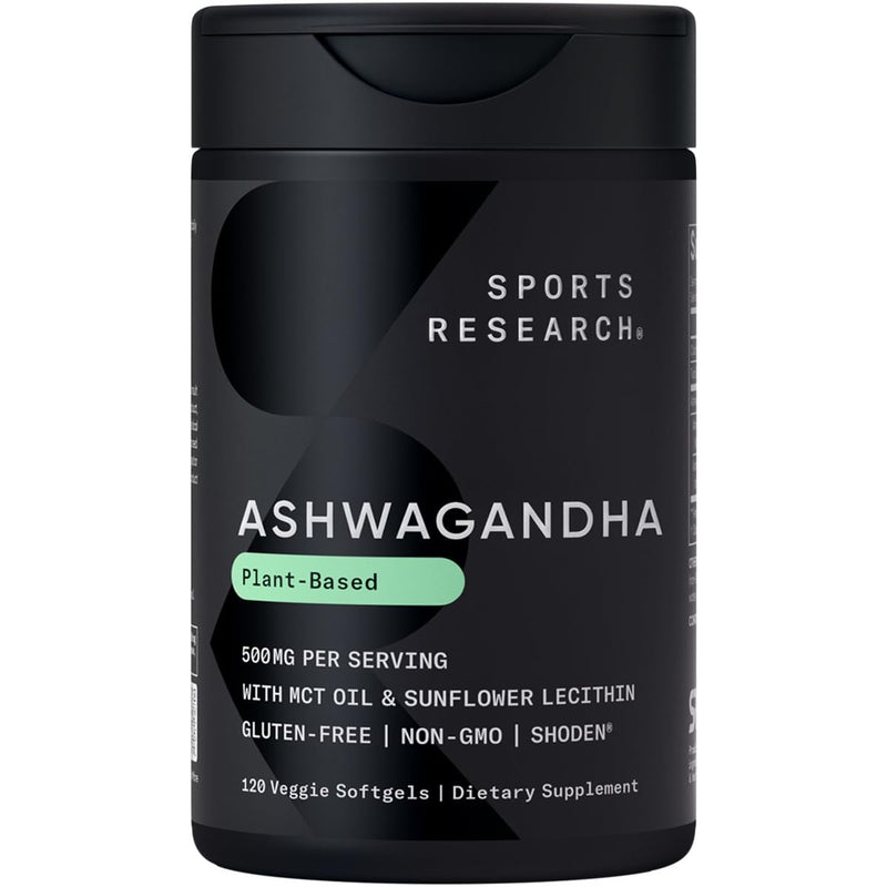 Sports Research¬Æ Ashwagandha Softgels with Coconut MCT Oil - Natural Ayurvedic Adaptogen Made with Shoden¬Æ Ashwa for Relaxation, Calm & Sleep Support - Gluten Free & Vegan Friendly - 120 Count 120 Count (Pack of 1)