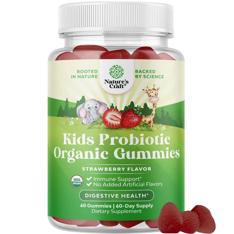 USDA Organic Kids Probiotic Gummies - Gut Bacteria Probiotics for Digestive Health & Stomach Relief - Gentle 2.5B CFU Kids Immune Support & Gut Heath Supplement - Vegan & Non-GMO Chews - 60 Count 60 Count (Pack of 1)