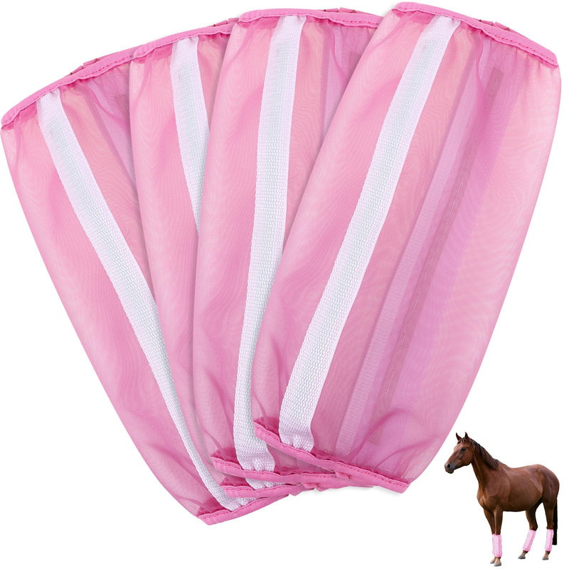 Loose Fitting Horse Leggings Breathable Fine Mesh Leg Guard Anti-Mosquito Fly Boots for Horse Equestrian Equipment Protect Horse Legs Set of 4 (Pink) - BeesActive Australia