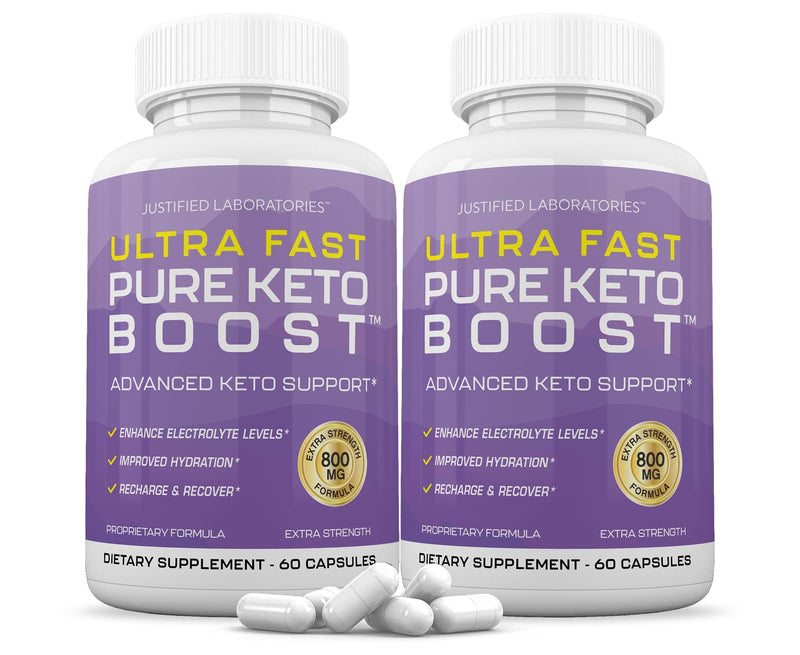 Justified Laboratories (2 Pack Ultra Fast Pure Keto Boost Pills 1275MG New & Improved Formula Contains Apple Cider Vinegar Extra Virgin Olive Oil Powder Green Tea Leaf 120 Capsules 60 Count (Pack of 2)