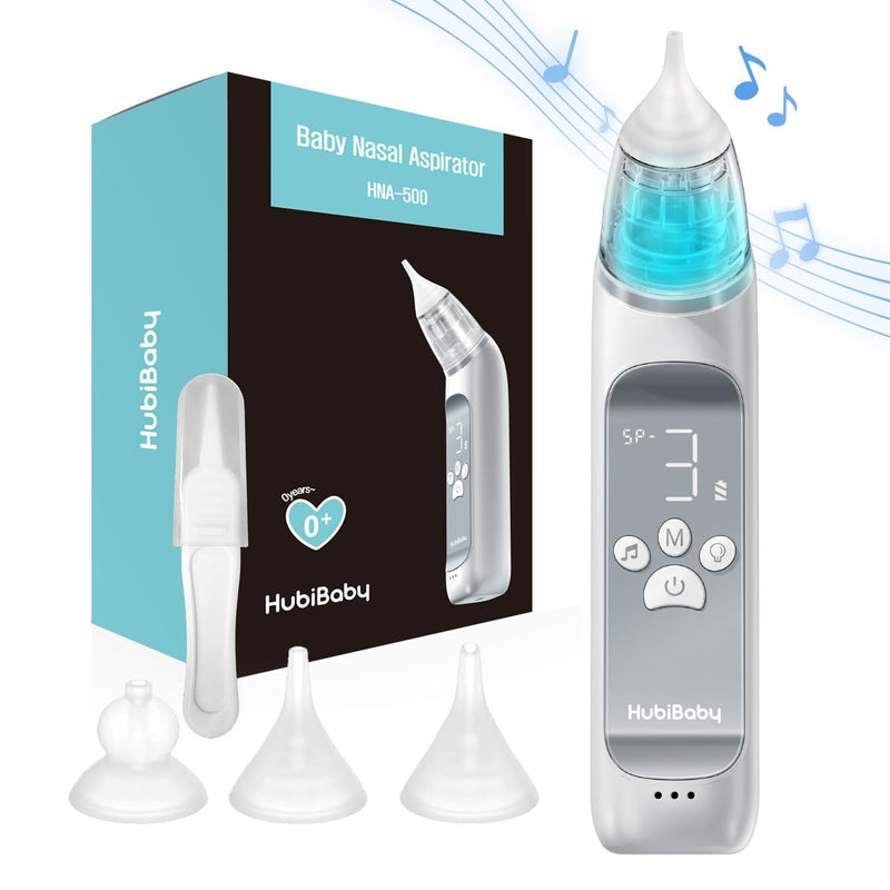 HubiBaby Nasal Aspirator for Baby, Electric Nose Aspirator, Nose Sucker, Automatic Nose Cleaner with 3 Silicone Tips, Adjustable Suction Level, Music and Light Soothing Function - FSA/HSA Eligible